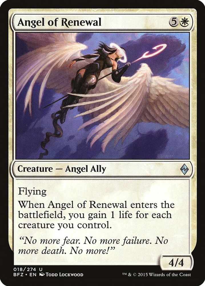 2015 Magic: The Gathering: Battle for Zendikar (BFZ) - Angel of Renewal (#18, Uncommon) (, Near Mint)