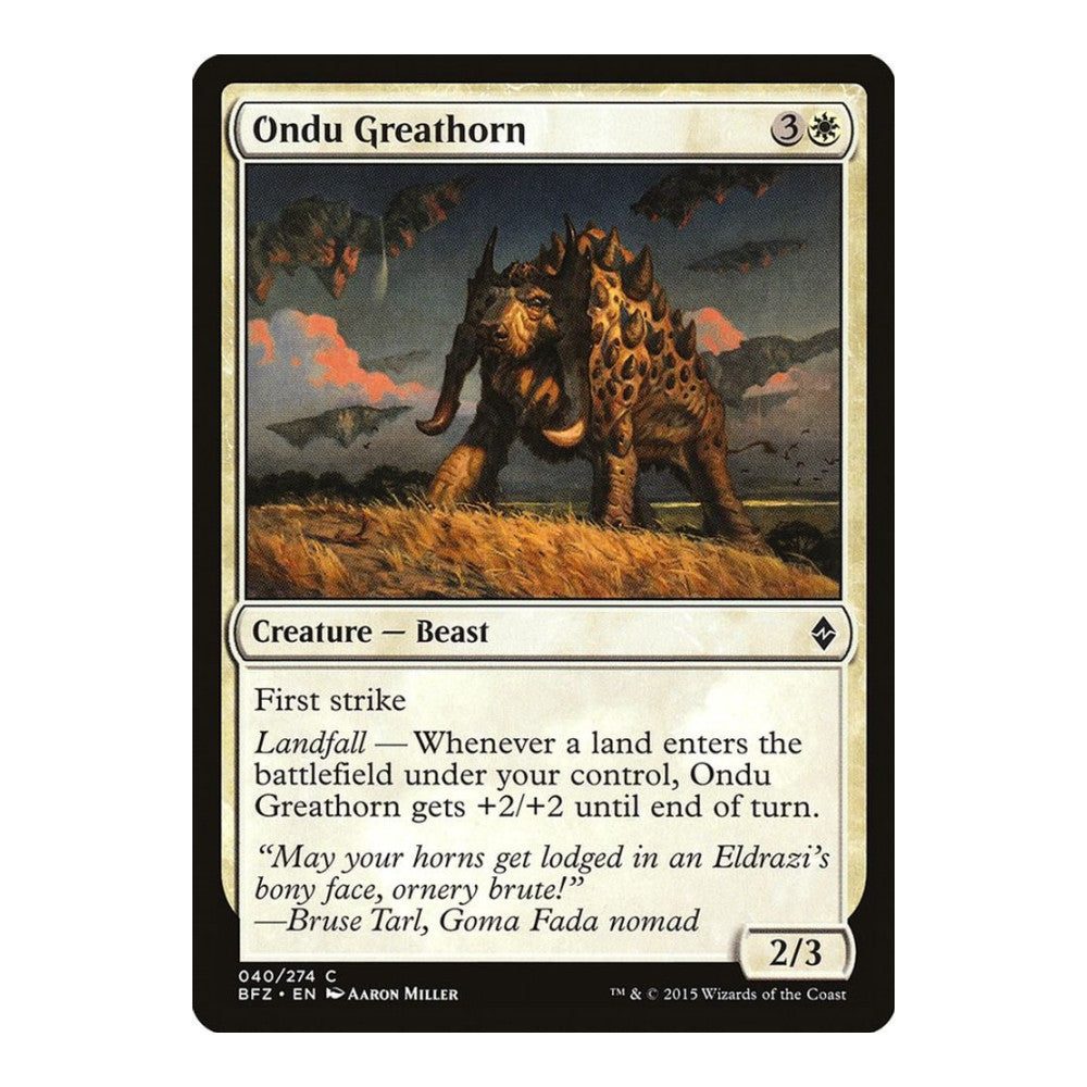 2015 Magic: The Gathering: Battle for Zendikar (BFZ) - Ondu Greathorn (#40, Common) (, Near Mint)