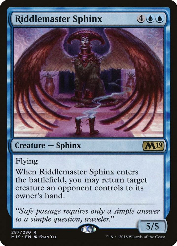 2018 Magic: The Gathering: Core Set 2019 (M19) - Riddlemaster Sphinx (#287, Rare) (, Near Mint)