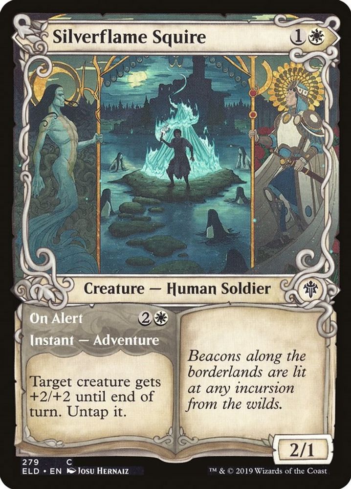 2019 Magic: The Gathering: Throne of Eldraine (ELD) - Silverflame Squire Showcase (#279, Common) (, Near Mint)