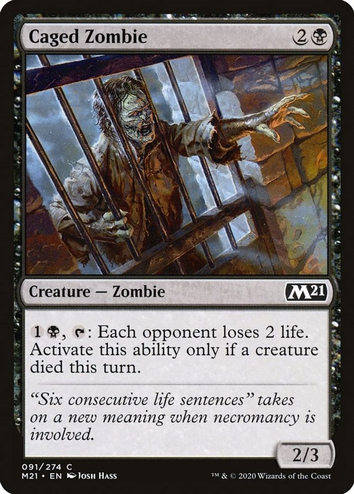 2020 Magic: The Gathering: Core Set 2021 (M21) - Caged Zombie (#91, Common) (, Near Mint)