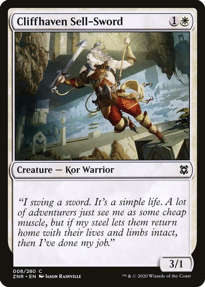 2020 Magic: The Gathering: Zendikar Rising (ZNR) - Cliffhaven Sell Sword (#8, Common)