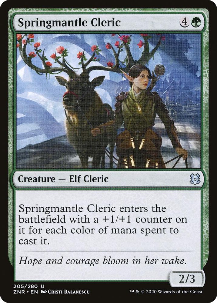 2020 Magic: The Gathering: Zendikar Rising (ZNR) - Springmantle Cleric (#205, Uncommon) (, Near Mint)