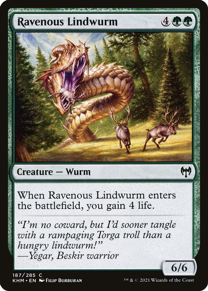 2021 Magic: The Gathering: Kaldheim (KHM) - Ravenous Lindwurm (#187, Common) (, Near Mint)