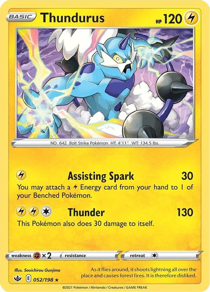 2021 Pokemon: SWSH06: Chilling Reign (SWSH06) - Thundurus (#052/198, Holo Rare) (Holofoil, Near Mint)