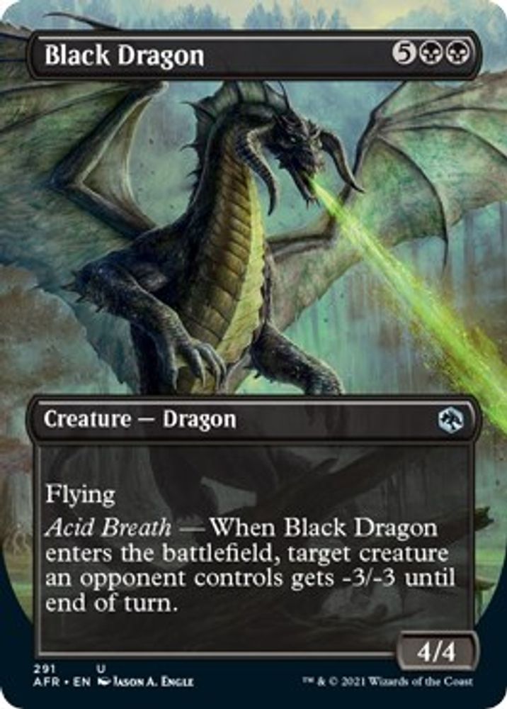 2021 Magic: The Gathering: Adventures in the Forgotten Realms (AFR) - Black Dragon Borderless (#291, Uncommon) (Foil, Near Mint)