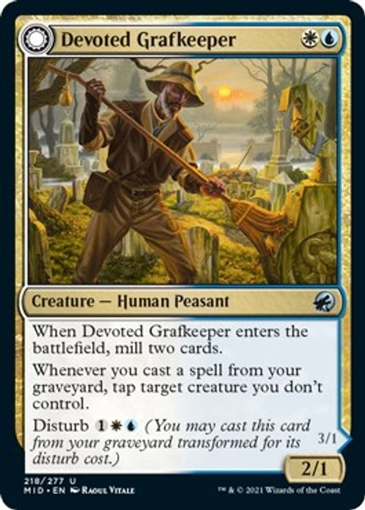 2021 Magic: The Gathering: Innistrad: Midnight Hunt (MID) - Devoted Grafkeeper (#218, Uncommon) (, Near Mint)