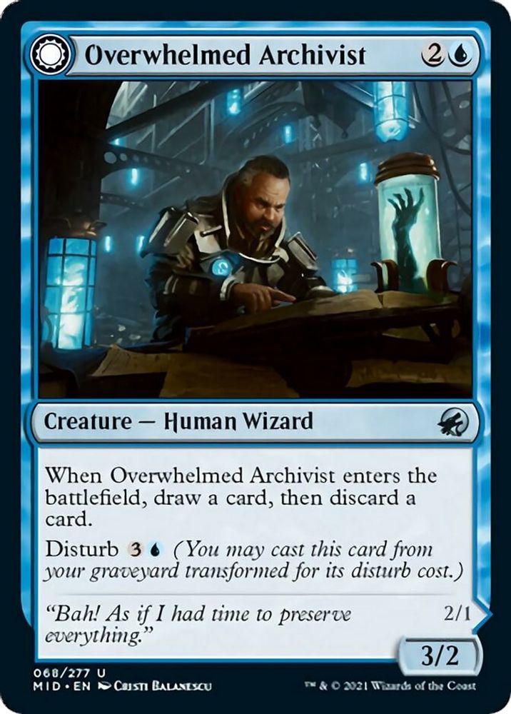 2021 Magic: The Gathering: Innistrad: Midnight Hunt (MID) - Overwhelmed Archivist (#68, Uncommon) (, Near Mint)