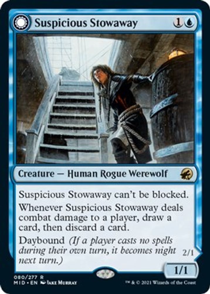 2021 Magic: The Gathering: Innistrad: Midnight Hunt (MID) - Suspicious Stowaway (#80, Rare) (, Near Mint)