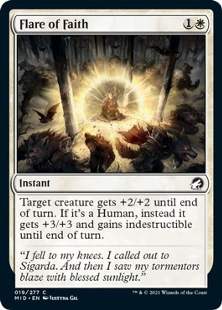 2021 Magic: The Gathering: Innistrad: Midnight Hunt (MID) - Flare of Faith (#19, Common) (, Near Mint)
