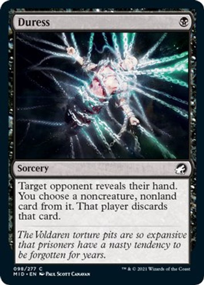 2021 Magic: The Gathering: Innistrad: Midnight Hunt (MID) - Duress (#98, Common) (, Near Mint)