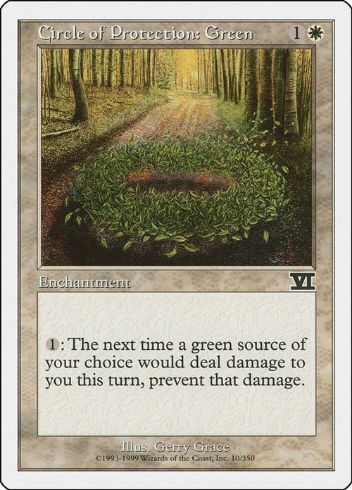 1999 Magic: The Gathering: Classic Sixth Edition (6ED) - Circle of Protection Green (#10, Common) (, Near Mint)