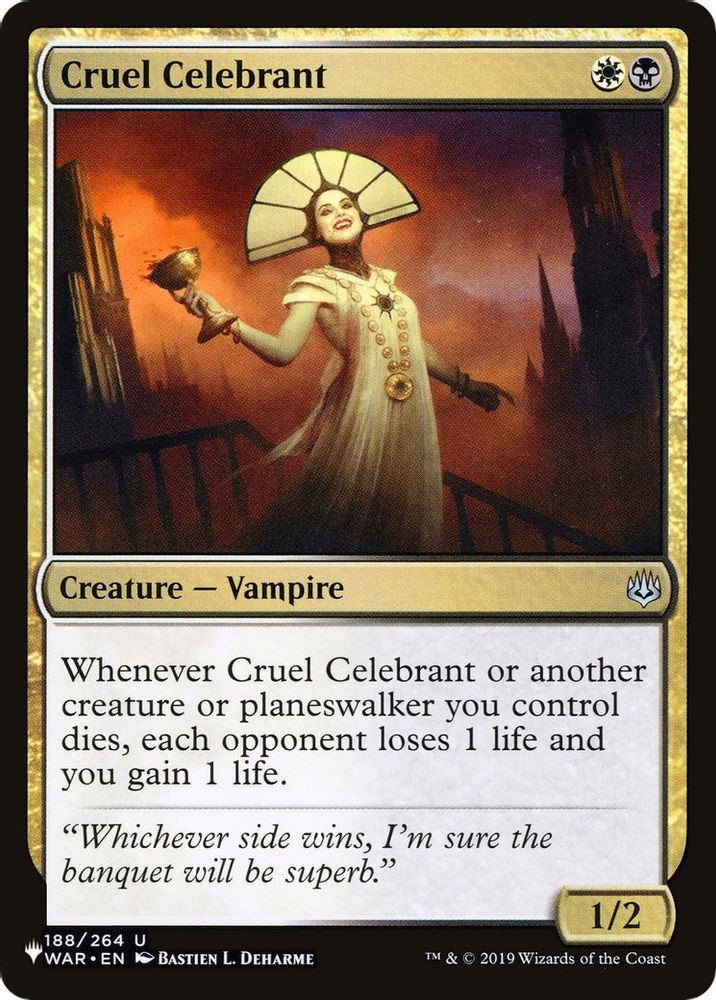 2026 Magic: The Gathering: The List Reprints (LIST) - Cruel Celebrant (#WAR-188, Uncommon) (, Near Mint)
