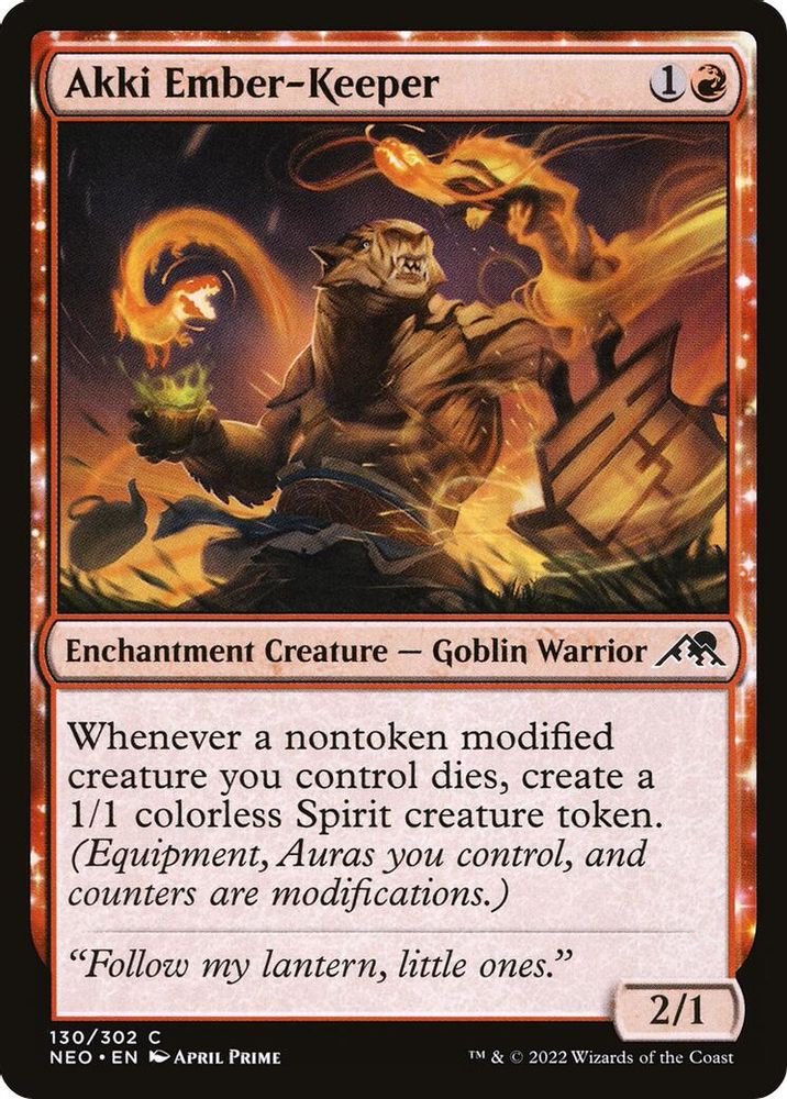 2022 Magic: The Gathering: Kamigawa: Neon Dynasty (NEO) - Akki Ember Keeper (#130, Common) (, Near Mint)