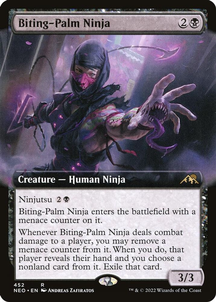 2022 Magic: The Gathering: Kamigawa: Neon Dynasty (NEO) - Biting Palm Ninja Extended Art (#452, Rare) (, Near Mint)