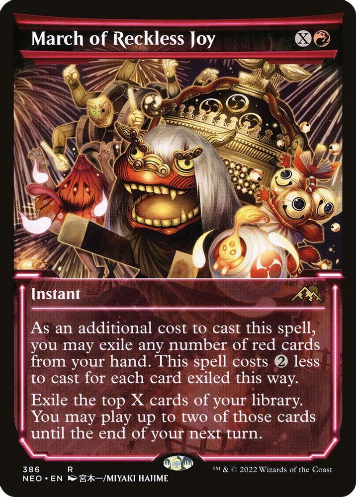 2022 Magic: The Gathering: Kamigawa: Neon Dynasty (NEO) - March of Reckless Joy Showcase (#386, Rare) (Foil, Near Mint)