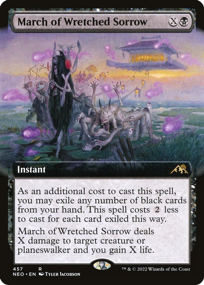 2022 Magic: The Gathering: Kamigawa: Neon Dynasty (NEO) - March of Wretched Sorrow Extended Art (#457, Rare) (, Near Mint)