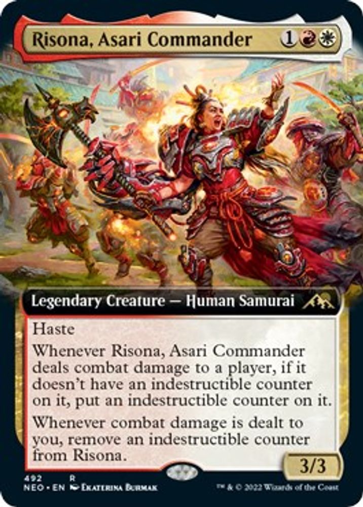 2022 Magic: The Gathering: Kamigawa: Neon Dynasty (NEO) - Risona Asari Commander Extended Art (#492, Rare) (, Near Mint)