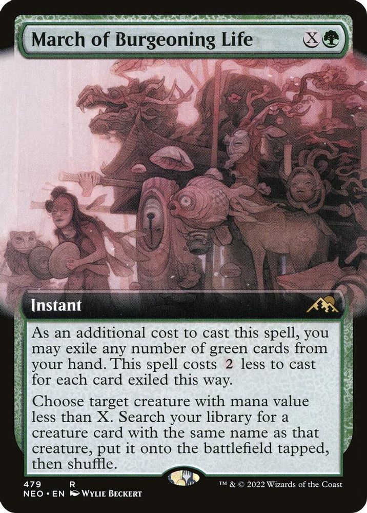 2022 Magic: The Gathering: Kamigawa: Neon Dynasty (NEO) - March of Burgeoning Life Extended Art (#479, Rare) (, Near Mint)