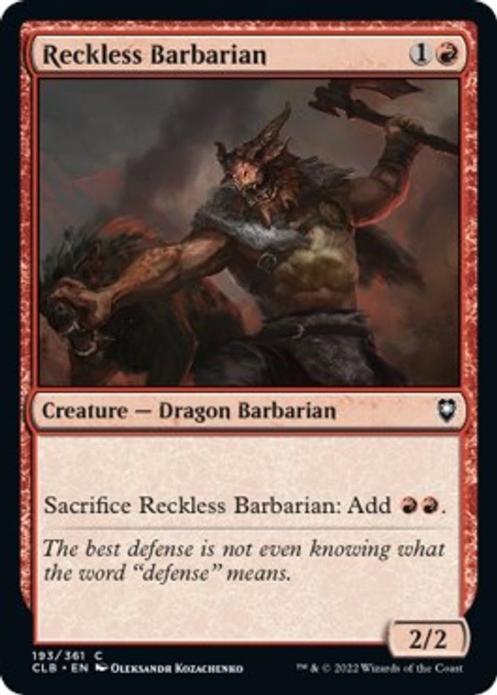2022 Magic: The Gathering: Commander Legends: Battle for Baldur's Gate (CLB) - Reckless Barbarian (#193, Common) (, Near Mint)