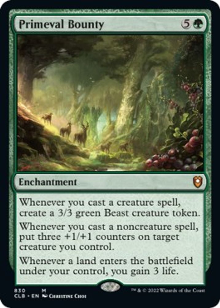2022 Magic: The Gathering: Commander Legends: Battle for Baldur's Gate (CLB) - Primeval Bounty (#830, Mythic Rare) (, Near Mint)