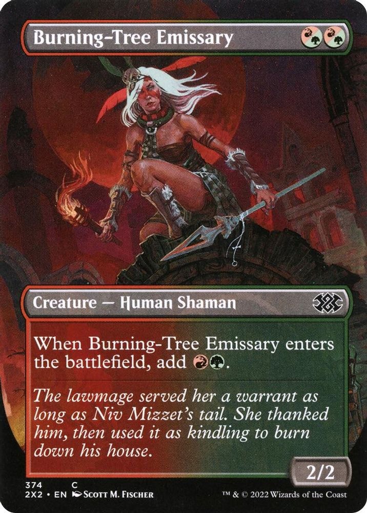 2022 Magic: The Gathering: Double Masters 2022 (2X2) - Burning Tree Emissary Borderless (#374, Common) (Foil, Near Mint)