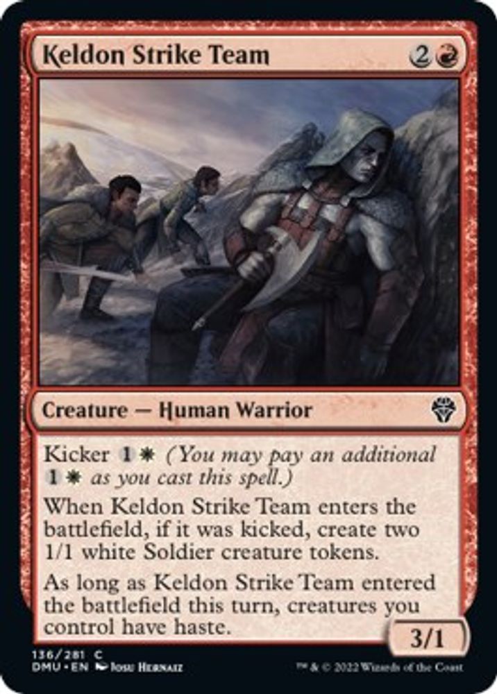 2022 Magic: The Gathering: Dominaria United (DMU) - Keldon Strike Team (#136, Common) (, Near Mint)