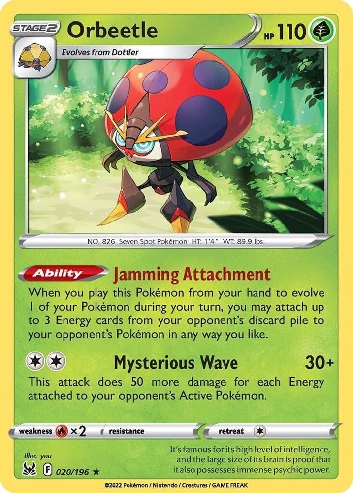 2022 Pokemon: SWSH11: Lost Origin (SWSH11) - Orbeetle (#020/196, Holo Rare) (Holofoil, Near Mint)