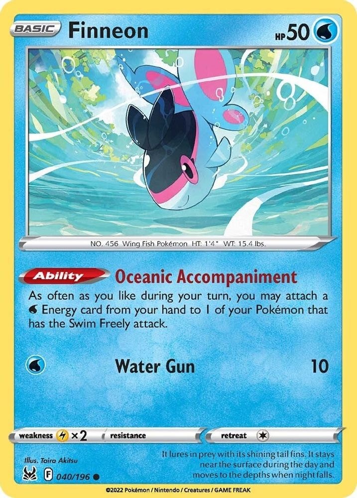 2022 Pokemon: SWSH11: Lost Origin (SWSH11) - Finneon (#040/196, Common) (Reverse Holofoil, Near Mint)