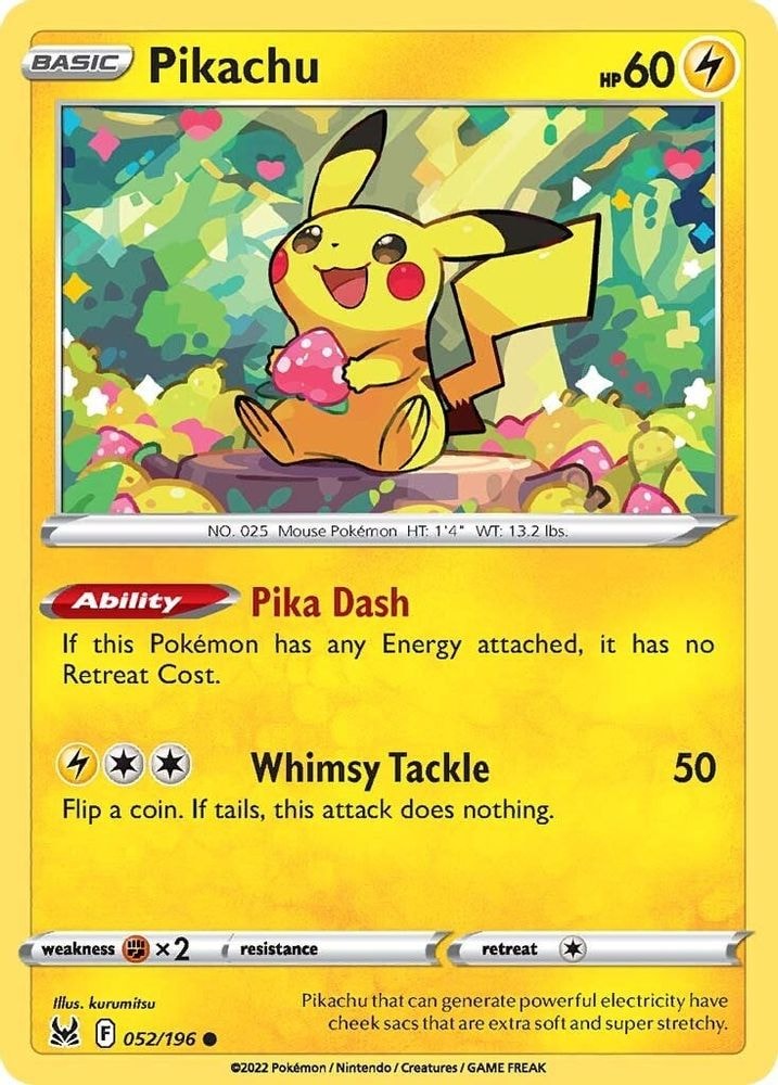 2022 Pokemon: SWSH11: Lost Origin (SWSH11) - Pikachu (#052/196, Common) (, Near Mint)
