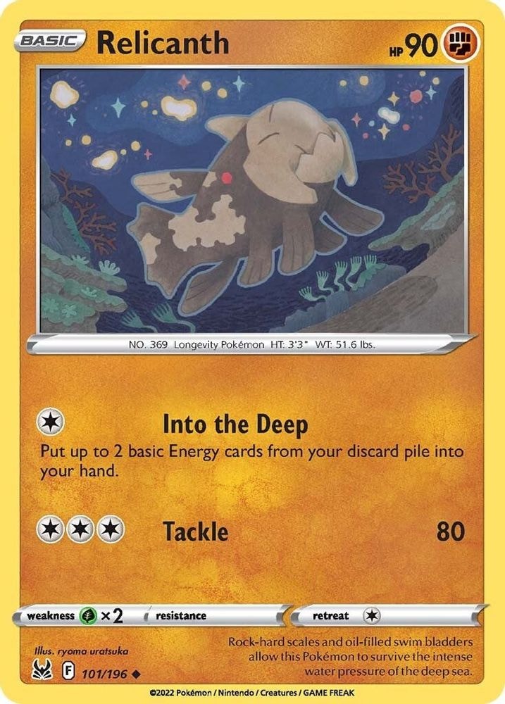 2022 Pokemon: SWSH11: Lost Origin (SWSH11) - Relicanth (#101/196, Uncommon) (Reverse Holofoil, Near Mint)