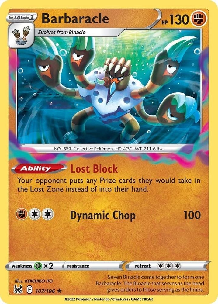 2022 Pokemon: SWSH11: Lost Origin (SWSH11) - Barbaracle (#107/196, Holo Rare) (Reverse Holofoil, Near Mint)
