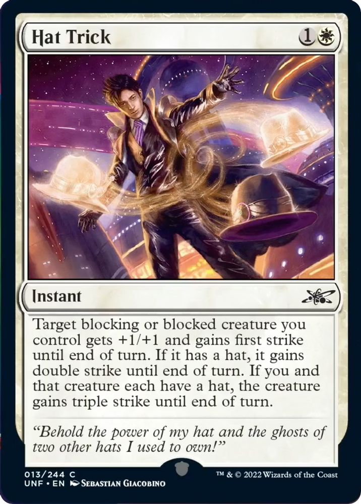 2022 Magic: The Gathering: Unfinity (UNF) - Hat Trick (#13, Common) (, Near Mint)