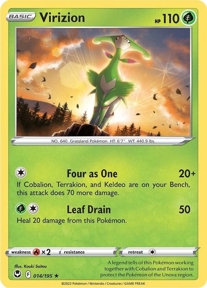 2022 Pokemon: SWSH12: Silver Tempest (SWSH12) - Virizion (#014/195, Rare) (Reverse Holofoil, Near Mint)