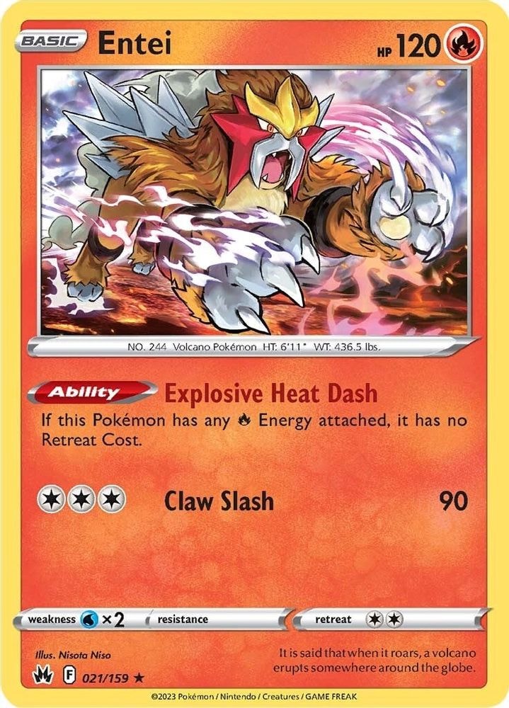 2023 Pokemon: SWSH: Crown Zenith (CRZ) - Entei (#021/159, Holo Rare) (Holofoil, Near Mint)