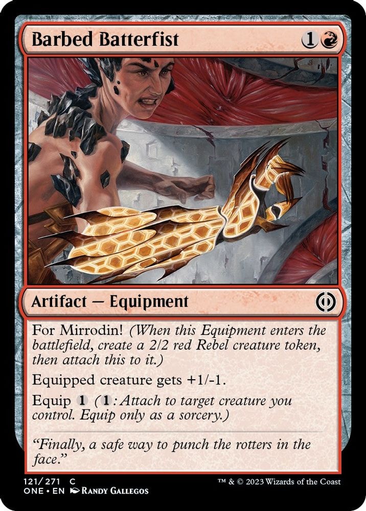 2023 Magic: The Gathering: Phyrexia: All Will Be One (ONE) - Barbed Batterfist (#121, Common) (Foil, Near Mint)