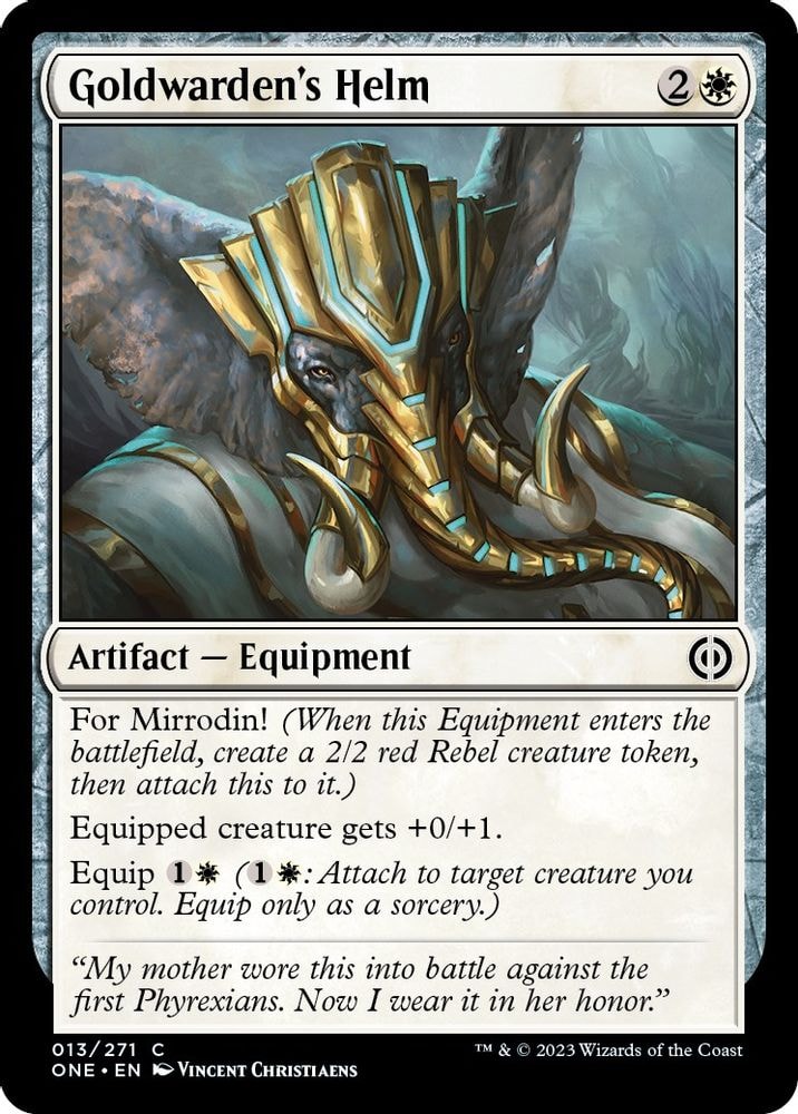 2023 Magic: The Gathering: Phyrexia: All Will Be One (ONE) - Goldwardens Helm (#13, Common) (Foil, Near Mint)