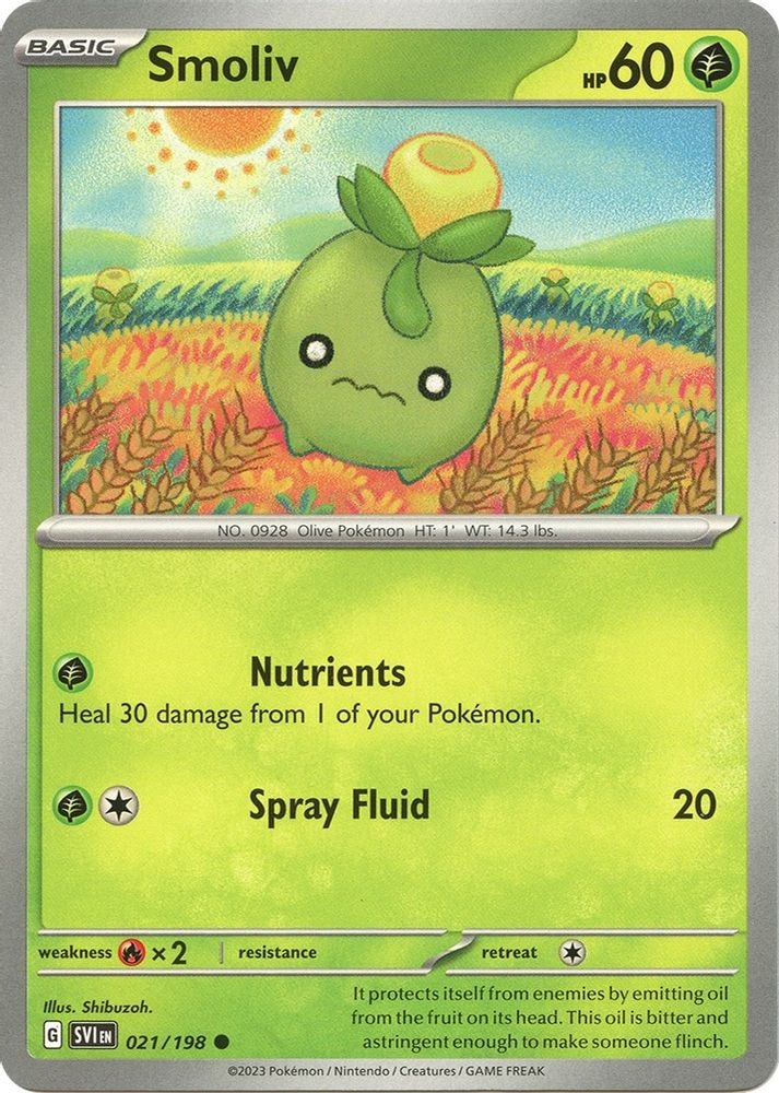 2023 Pokemon: SV01: Scarlet & Violet Base Set (SVI) - Smoliv - 021/198 (#021/198, Common) (Reverse Holofoil, Near Mint)