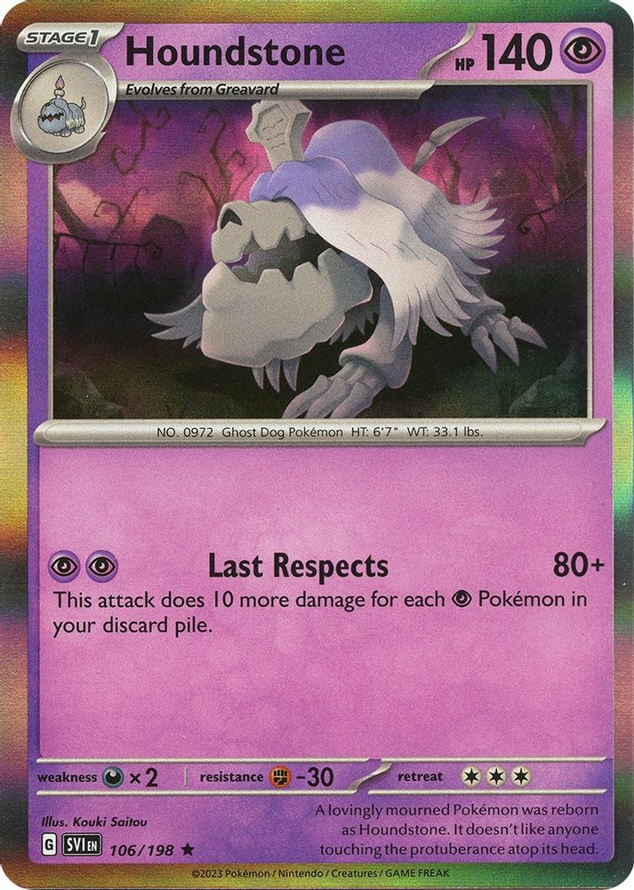 2023 Pokemon: SV01: Scarlet & Violet Base Set (SVI) - Houndstone (#106/198, Rare) (Reverse Holofoil, Near Mint)