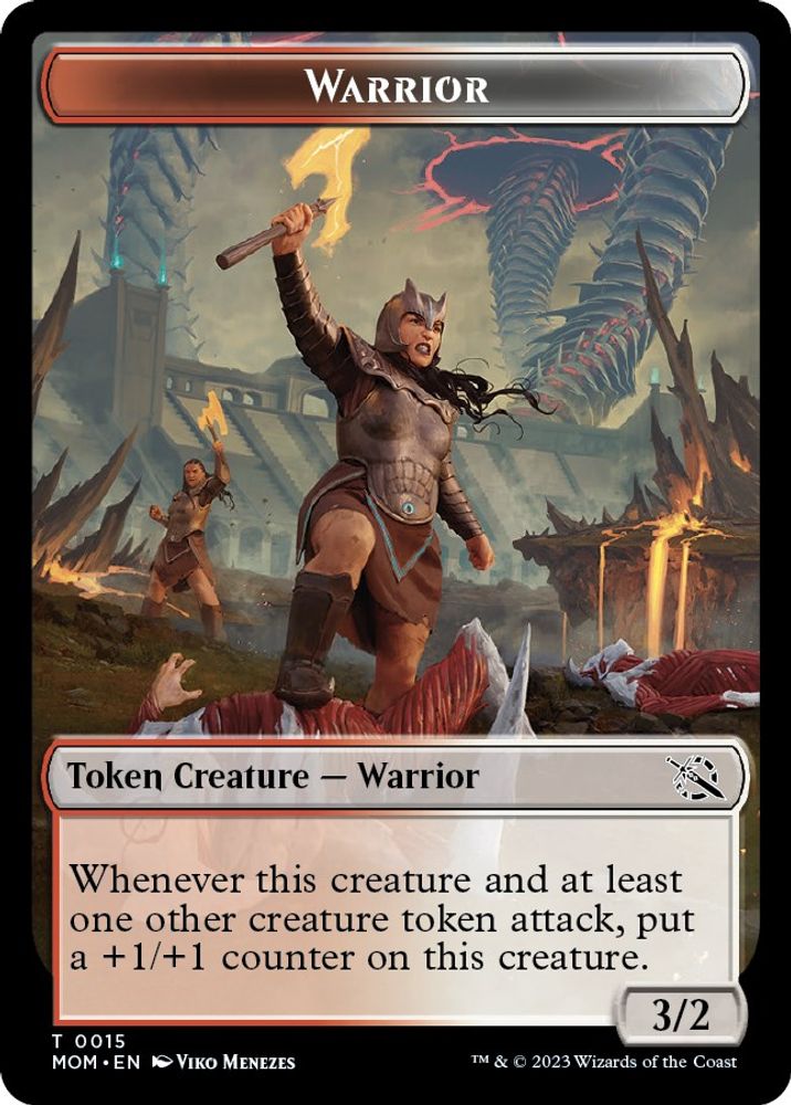 2023 Magic: The Gathering: March of the Machine (MOM) - Warrior Dinosaur Double Sided Token (#15 // 7, T) (Foil, Near Mint)