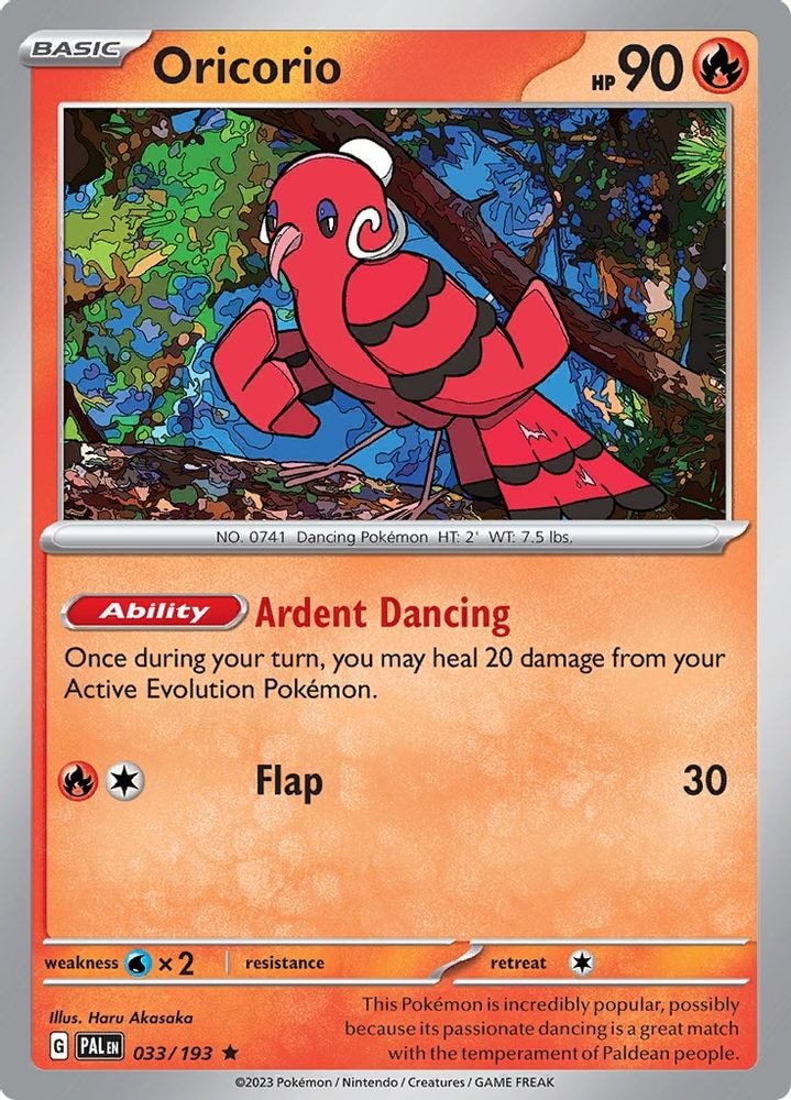 2023 Pokemon: SV02: Paldea Evolved (PAL) - Oricorio (#033/193, Rare) (Reverse Holofoil, Near Mint)