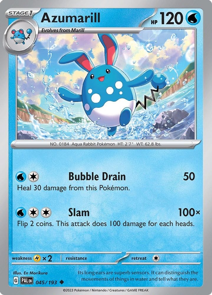 2023 Pokemon: SV02: Paldea Evolved (PAL) - Azumarill (#045/193, Uncommon) (Reverse Holofoil, Near Mint)