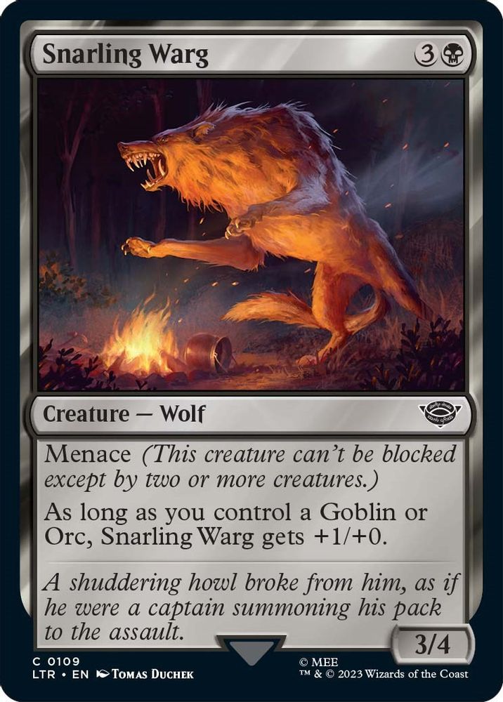 2023 Magic: The Gathering: Universes Beyond: The Lord of the Rings: Tales of Middle-earth (LTR) - Snarling Warg (#109, Common) (, Near Mint)