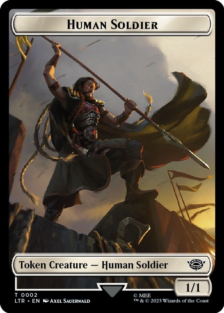 2023 Magic: The Gathering: Universes Beyond: The Lord of the Rings: Tales of Middle-earth (LTR) - Human Soldier 0002 Food 0009 Double Sided Token (#2 // 9, T) (Foil, Near Mint)