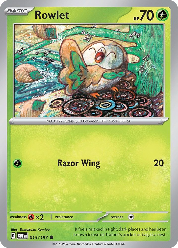 2023 Pokemon: SV03: Obsidian Flames (OBF) - Rowlet (#013/197, Common) (, Near Mint)