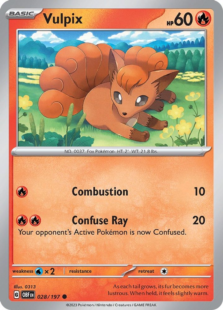 2023 Pokemon: SV03: Obsidian Flames (OBF) - Vulpix (#028/197, Common) (Reverse Holofoil, Near Mint)