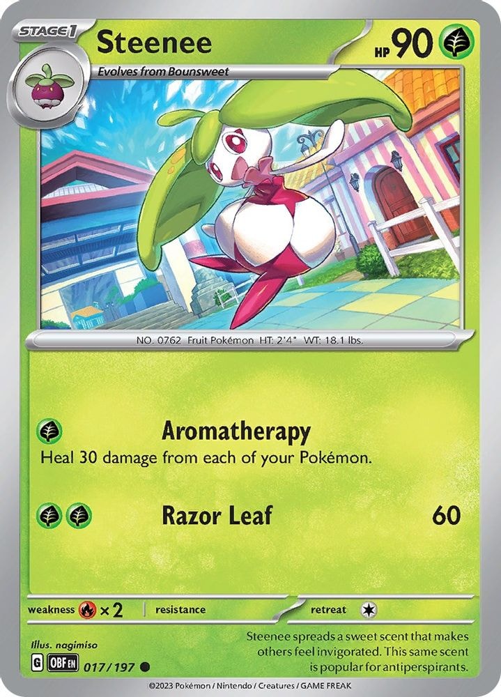 2023 Pokemon: SV03: Obsidian Flames (OBF) - Steenee (#017/197, Common) (Reverse Holofoil, Near Mint)