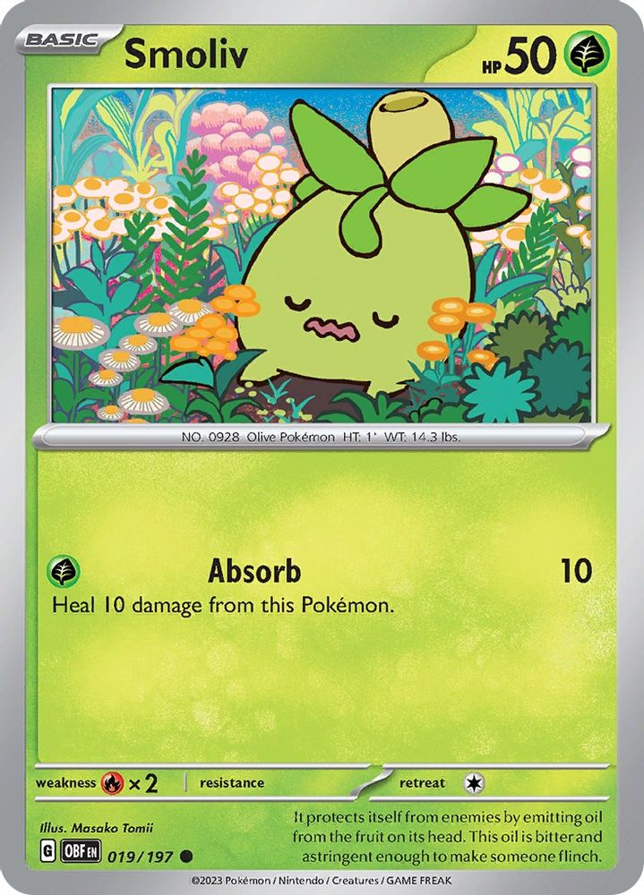 2023 Pokemon: SV03: Obsidian Flames (OBF) - Smoliv (#019/197, Common) (, Near Mint)