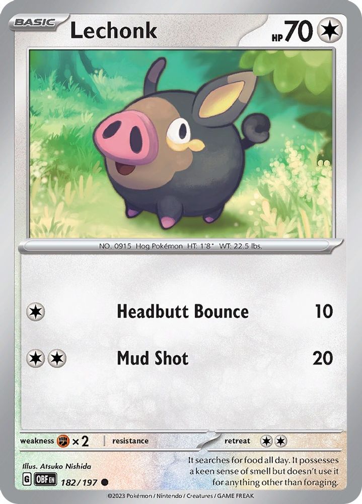 2023 Pokemon: SV03: Obsidian Flames (OBF) - Lechonk 182 197 (#182/197, Common) (Reverse Holofoil, Near Mint)