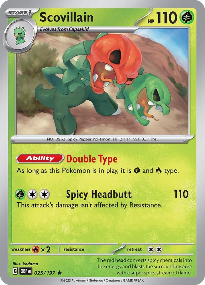 2023 Pokemon: SV03: Obsidian Flames (OBF) - Scovillain (#025/197, Rare) (Holofoil, Near Mint)